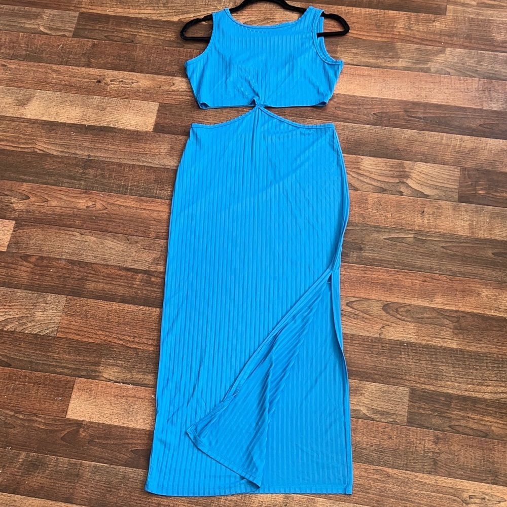 Princess Polly electric Blue Midi Dress cut out ribbed medium summer stretch